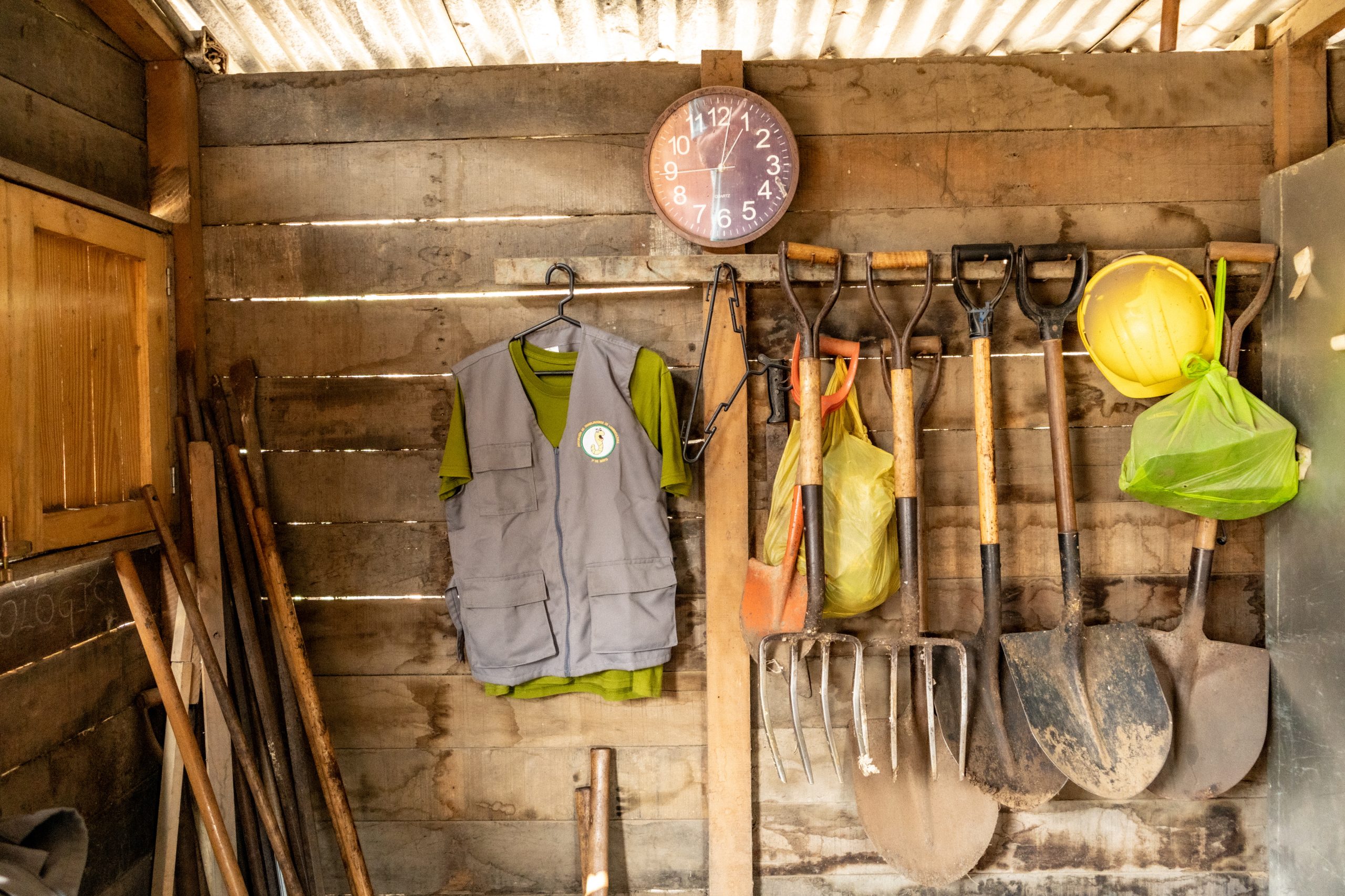 Rustic Gardening Tools and Equipment in Shed