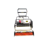 A front-facing studio shot of an Allett petrol cylinder lawn mower against a white background.