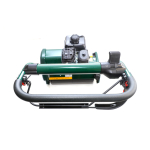 Rear view of a green cylinder mower's engine and handle frame
