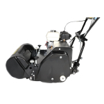 A black petrol-powered cylinder mower shown at an angle on a white background.
