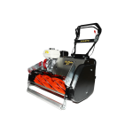 A black Allett Buffalo 27 cylinder mower with orange blades sits on a white background.