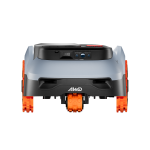 Segway Navimow i2 LiDAR robot lawn mower rear view orange wheels on white